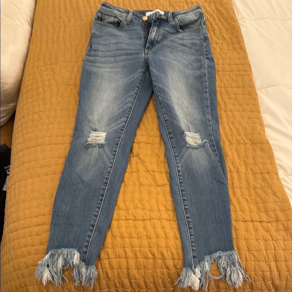 KanCan Distressed Blue Jeans with Frayed Hem